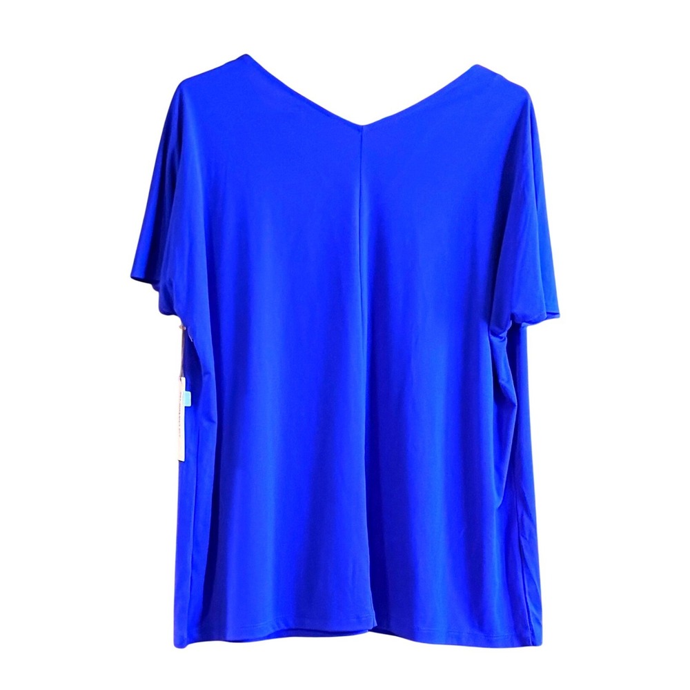 NEW Liz Claiborne XXL Bold Blue V-Neck Flutter Short Sleeve Cobalt Office Party - Picture 6 of 9